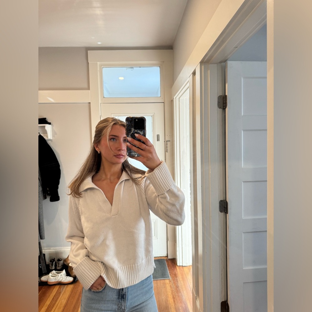 aerie Cream Collared Pullover Sweater